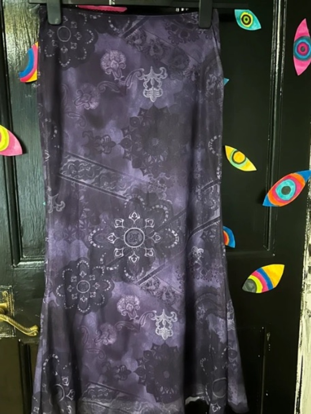 ROMWE Dark Purple Floral Medallion Midi Skirt